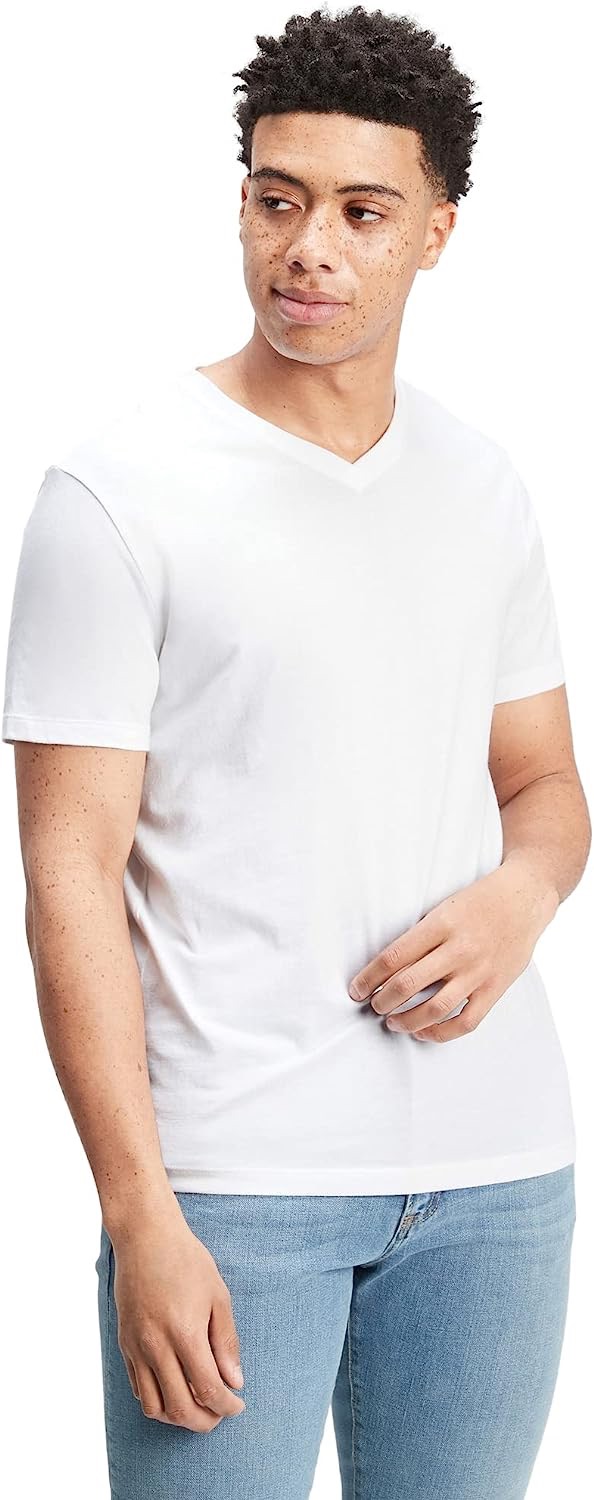 GAP Mens Everyday Short Sleeve V-Neck T-Shirt T Shirt, White V2 Global, Large US |V领T恤