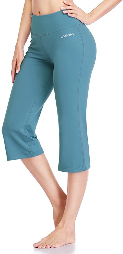 HISKYWIN Inner Pocket Yoga Pants 4 Way Stretch Tummy Control Workout  Running Pants, Long Bootleg Flare Pants 22.96