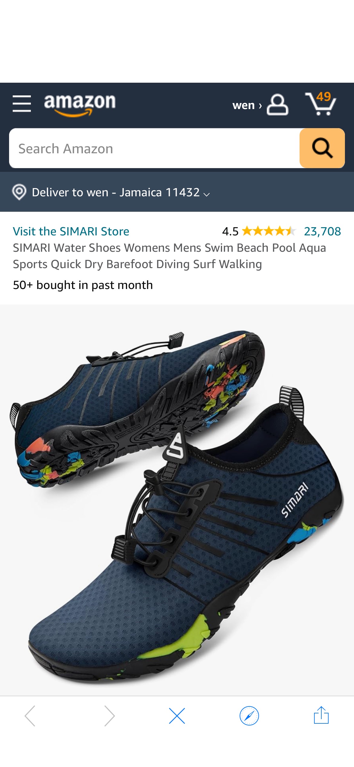 Amazon.com | SIMARI Water Shoes Women Men Swim Beach Pool River Barefoot Aqua Socks for Swimming Hiking Boating Fishing Diving Surfing Yoga No-Slip Quick Dry | Water Shoes