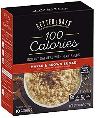 Better Oats 100 Calories Maple & Brown Sugar Instant Oatmeal with Flax Seeds,10 Pouch Boxes (Pack of 6)