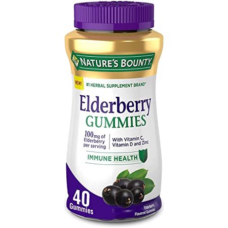Elderberry Gummies, Contains Vitamin A, C, D, E and Zinc, 40 Gummies