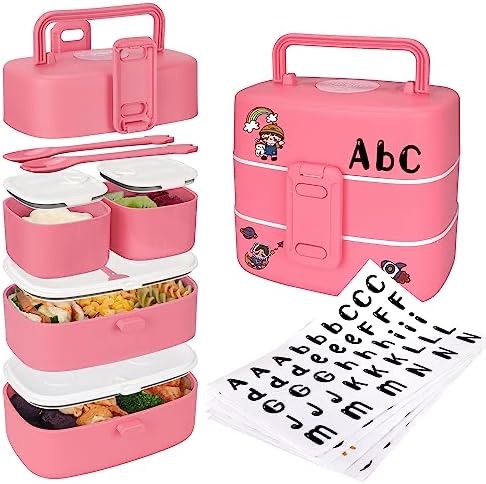 Amazon.com: DOIOED Bento Lunch Box for Kids/Toddlers, Include Name Sticker - Leak Proof Stackable Bento Box with 4 Compartments - Children/Adults Lunch Containers, Durable Perfect Size for On-the-Go M