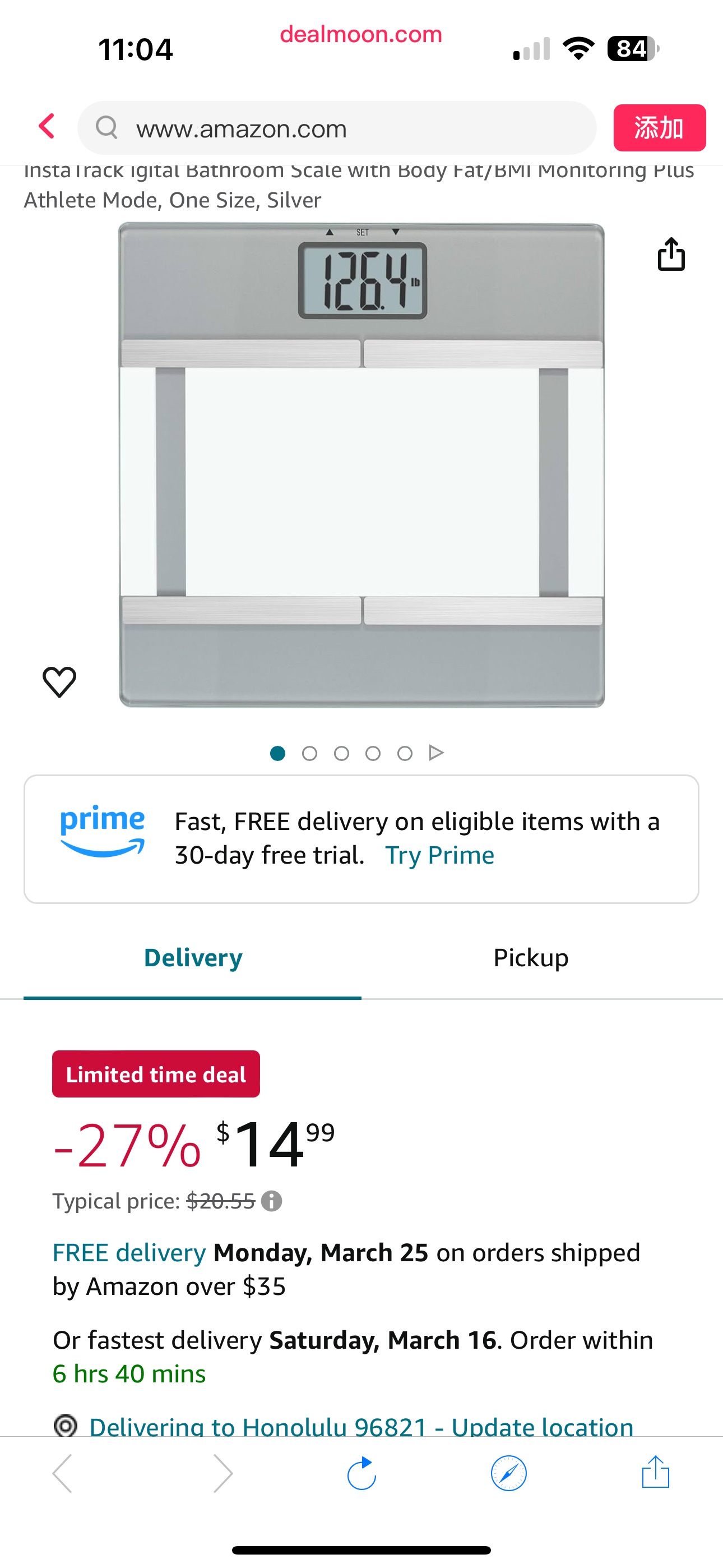 Amazon.com: InstaTrack igital Bathroom Scale with Body Fat/BMI Monitoring Plus Athlete Mode, One Size, Silver : Health & Household体脂体重计