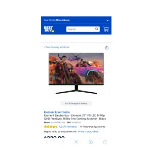 $230 Element Electronics Element 27 IPS LED 1440p QHD FreeSync 165hz 1ms Gaming Monitor Black EM3FGAB27BS我 - Best Buy