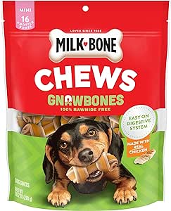 Amazon.com : Milk-Bone Chews GnawBones Rawhide Free Dog Treats, Chicken, 16 Long Lasting Mini Knotted Bones : Pet Supplies