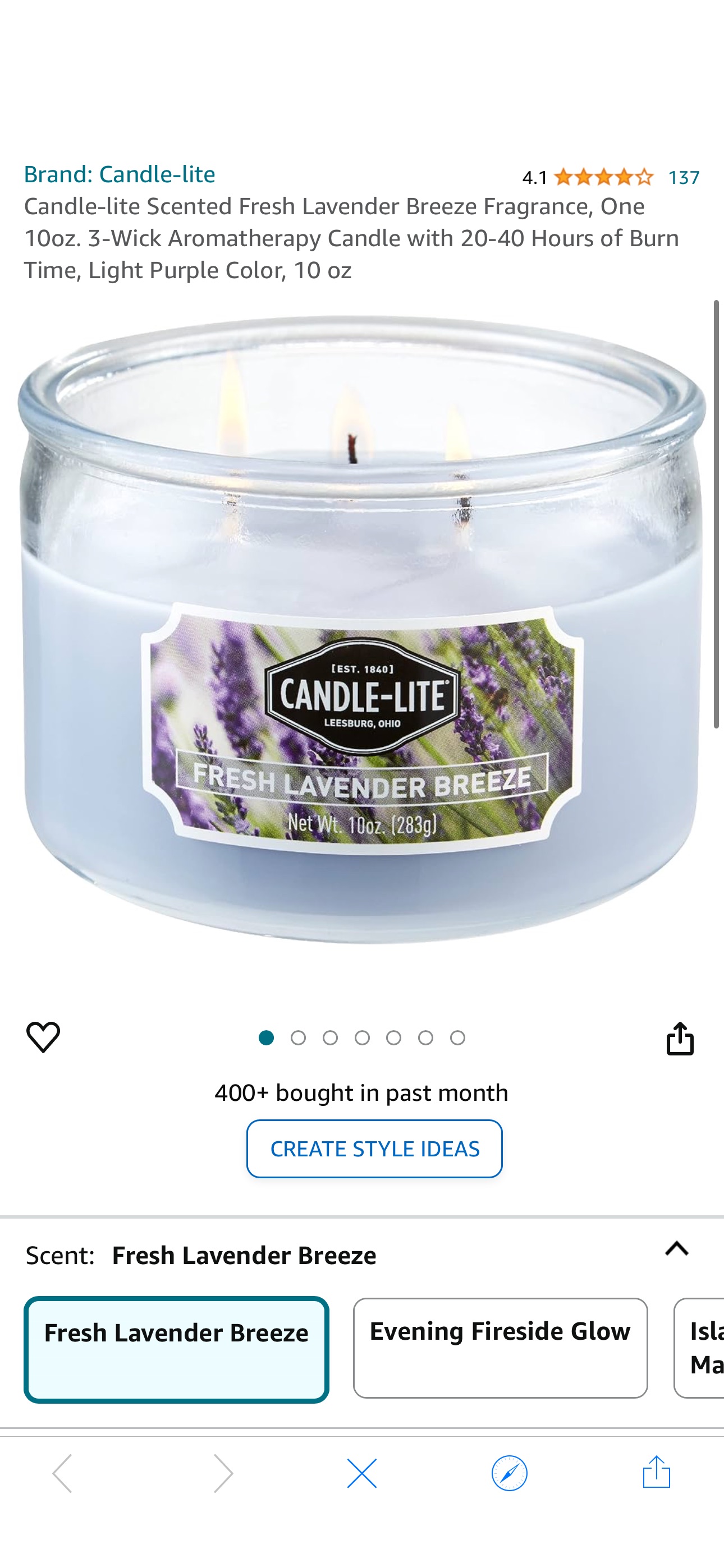 Amazon.com: Candle-lite Scented Fresh Lavender Breeze Fragrance, One 10oz. 3-Wick Aromatherapy Candle with 20-40 Hours of Burn Time, Light Purple Color, 10 oz : Home & Kitchen