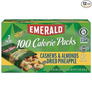 Emerald Nuts Cashews and Almonds with Dried Pineapple 100 Calorie Packs, 7 Count (Pack of 12)