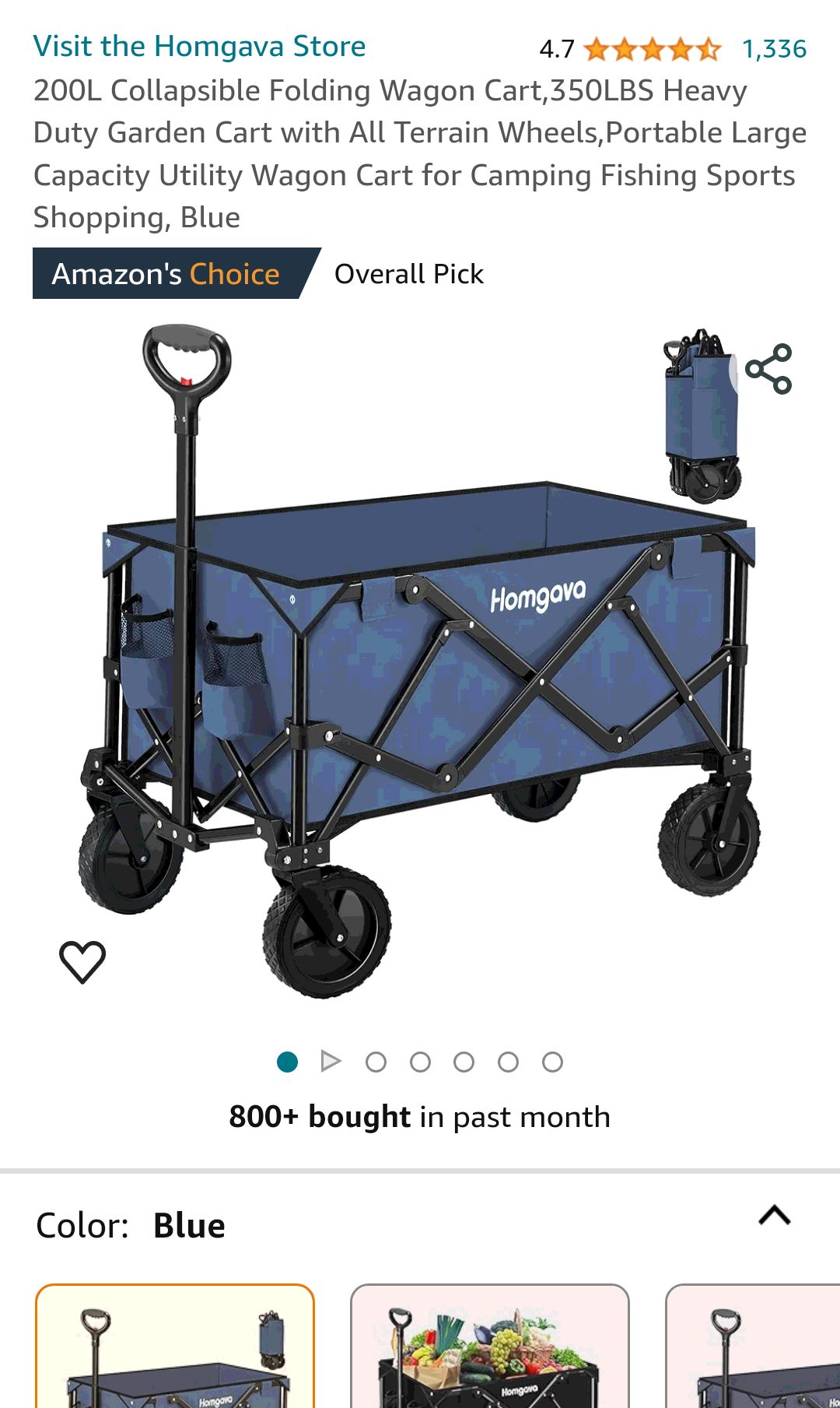 Amazon.com : Homgava 200L Collapsible Folding Wagon Cart,350LBS Heavy Duty Garden Cart with All Terrain Wheels,Portable Large Capacity Utility Wagon Cart for Camping Fishing Sports Shopping, Blue : Pa
