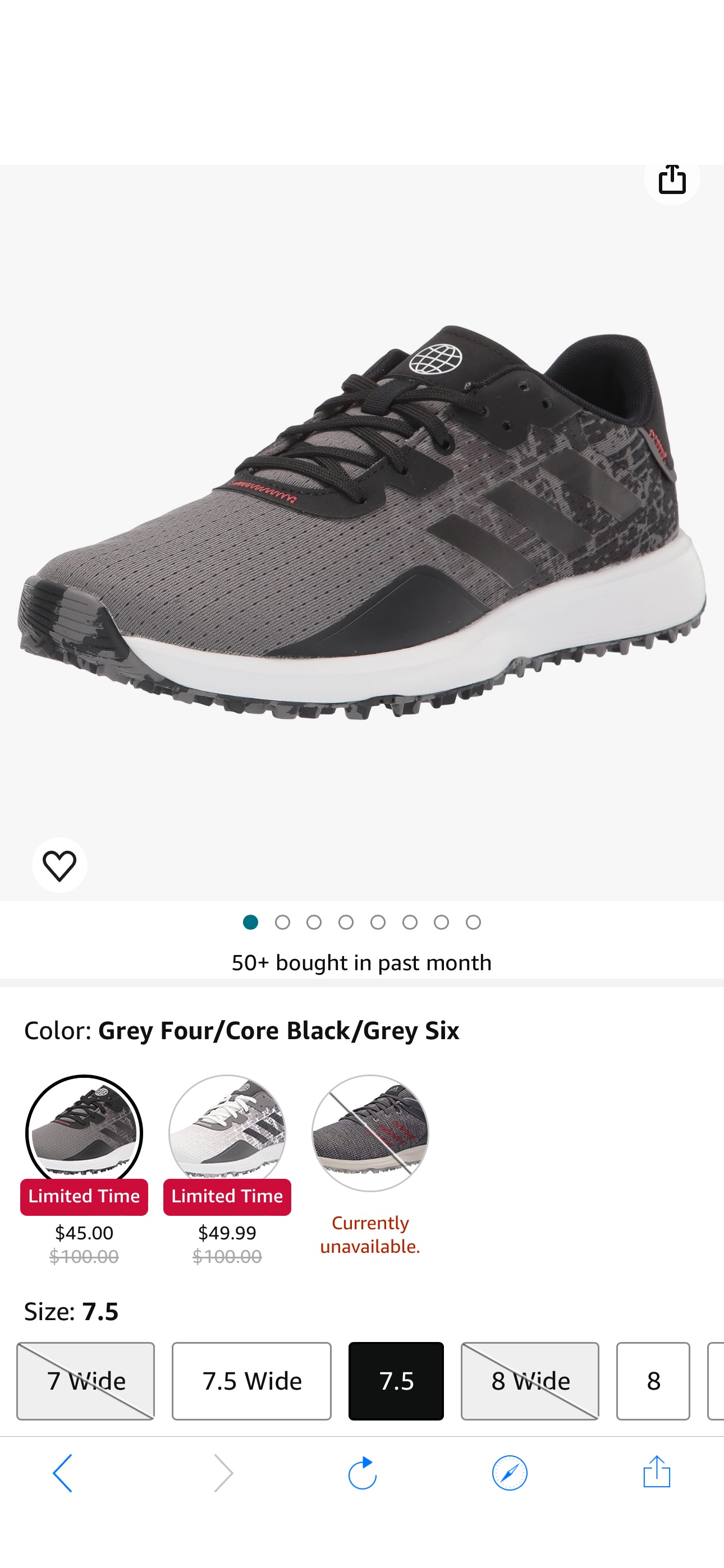 Amazon.com | adidas Men's S2g Spikeless Golf Shoes, Grey Four/Core Black/Grey Six, 11.5 | Golf