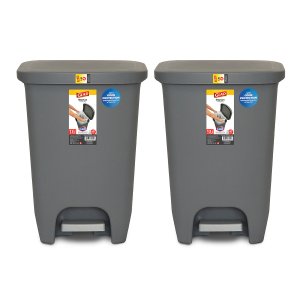 补货：Glad 脚踏式厨房塑料垃圾桶 13加仑  2个装 黑灰2色可选
