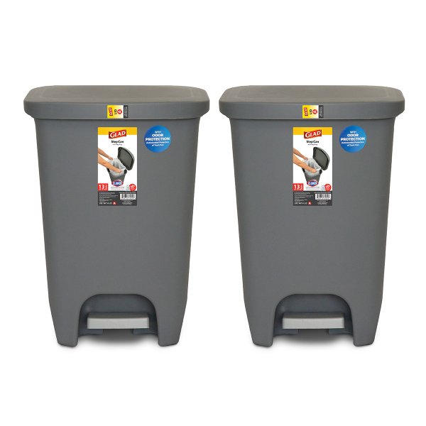 Glad 脚踏式厨房塑料垃圾桶 13加仑  2个装 黑灰2色可选