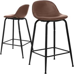 CangLong Faux Leather Back and Footrest Modern Counter Stool Chair Height for Pub Coffee Home Dinning Kitchen, Set of 2