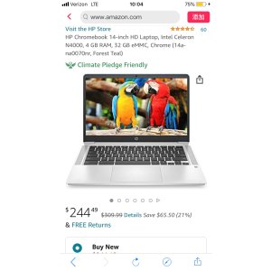 $244.49 Amazon.com: HP Chromebook 14-inch HD Laptop, Intel Celeron N4000, 4 GB RAM, 32 GB eMMC, Chrome (14a-na0070nr, Forest Teal): Computers & Accessories 笔记本