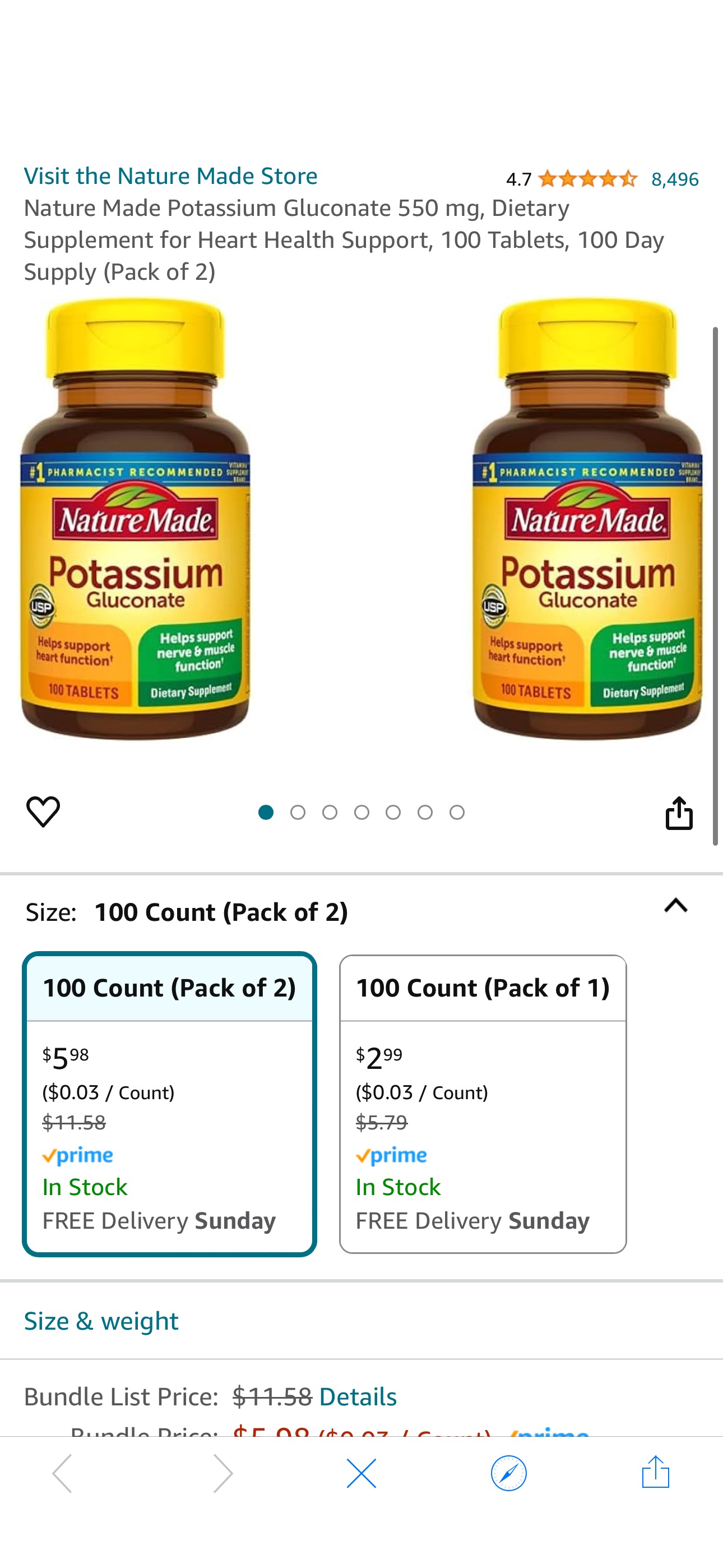Amazon.com: Nature Made Potassium Gluconate 550 mg, Dietary Supplement for Heart Health Support, 100 Tablets, 100 Day Supply (Pack of 2) : Health & Household