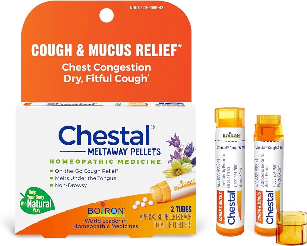 Amazon.com: Boiron Chestal Pellets for Cough and Mucus Relief, Nasal or Chest Congestion, and Sore Throat Relief - 2 Count (160 Pellets)