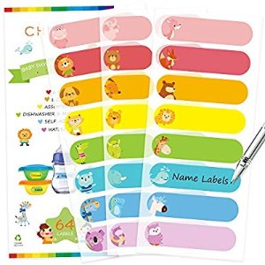 Baby Bottle Labels for Daycare, Self-Laminating, Waterproof Write-On Name Labels, Assorted Sizes & Colors, Pack of 64 : 贴纸