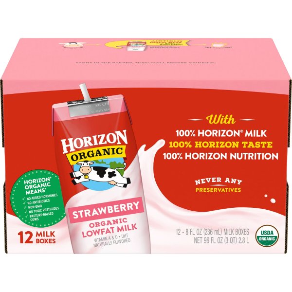 Horizon Organic 1% Lowfat UHT Strawberry Milk, 8 Oz., 12 Count
