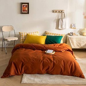 mixinni Simple Style Solid Color Caramel Duvet Cover 3 Pieces
