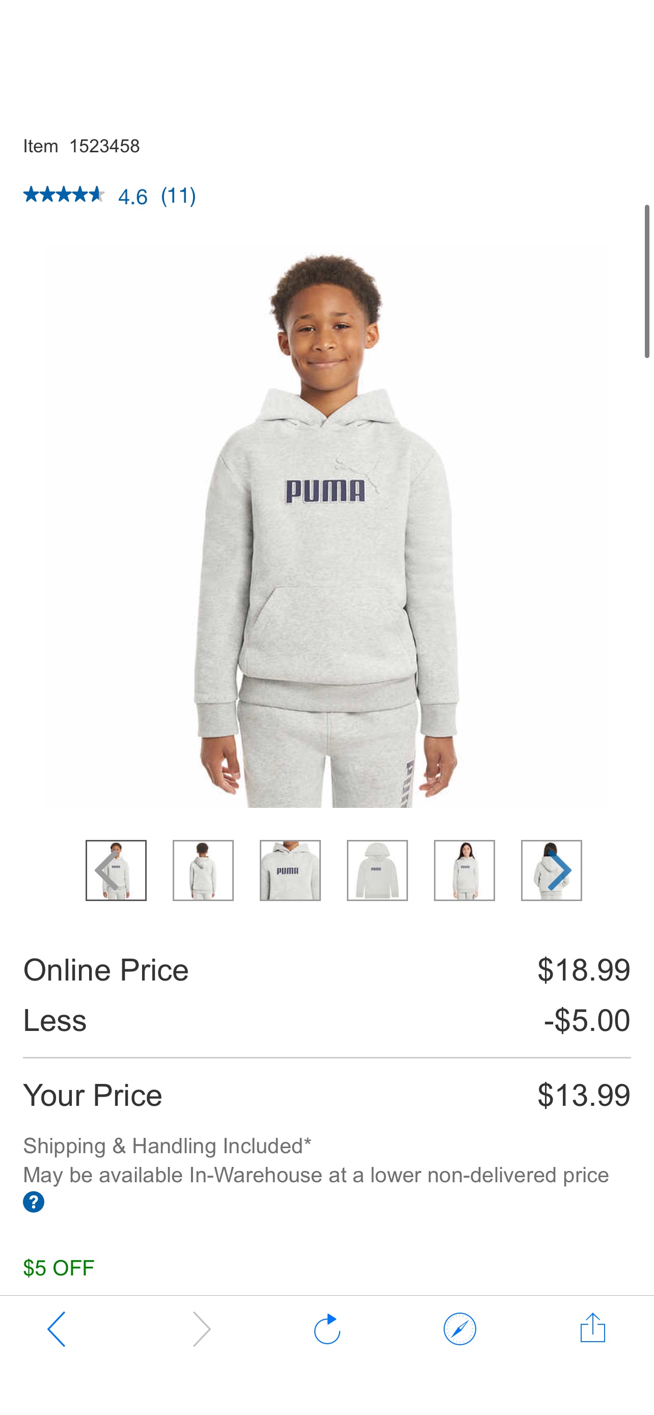Puma Youth Fleece Hoodie | Costco加绒卫衣