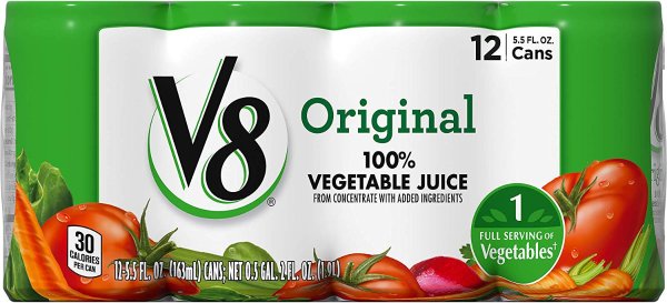 V8 Original 100% Vegetable Juice, 5.5 oz. Can, 12 Count