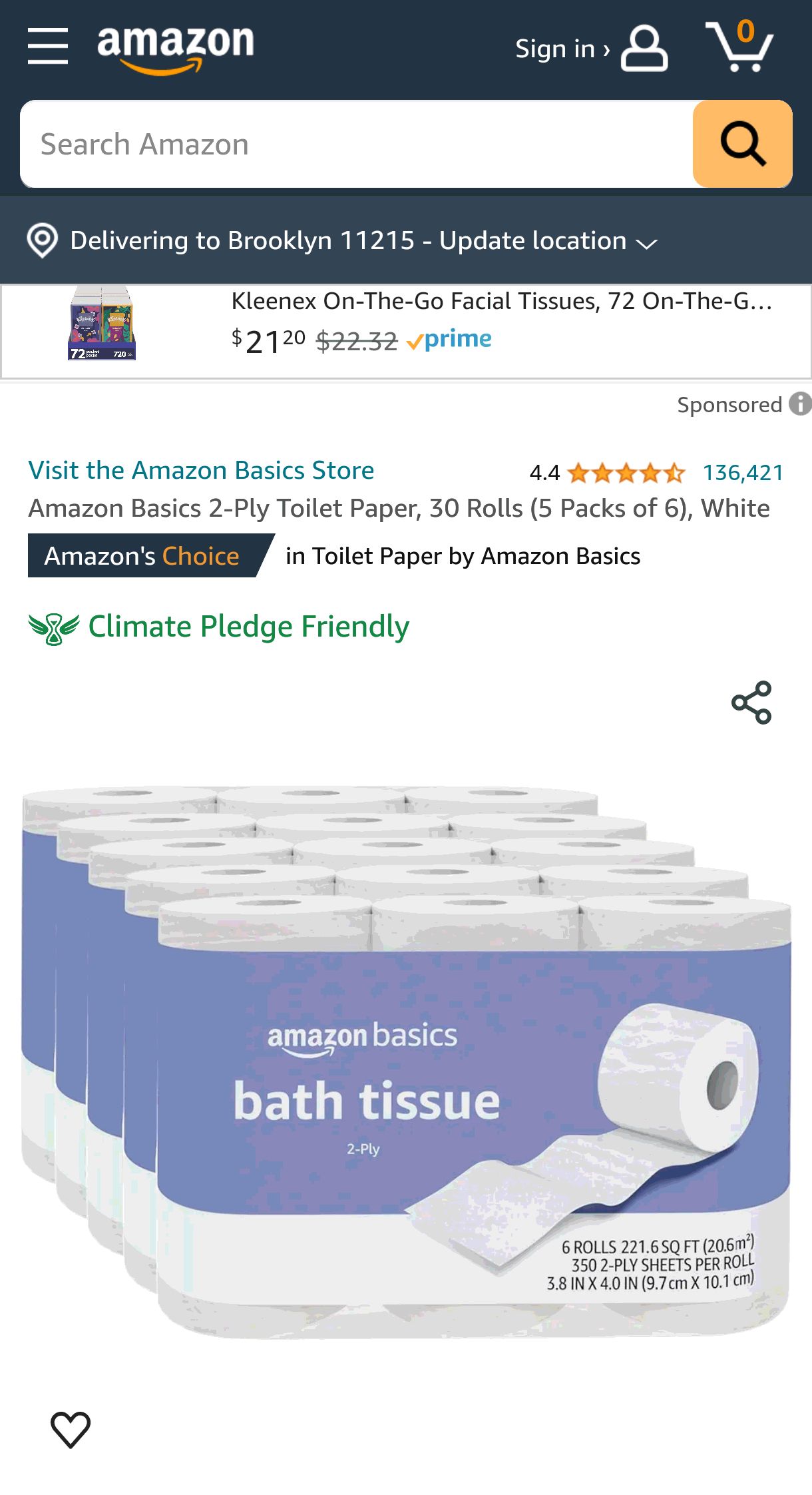 Amazon Basics 2-Ply Toilet Paper, 30 Rolls (5 Packs of 6), White : Health & Household