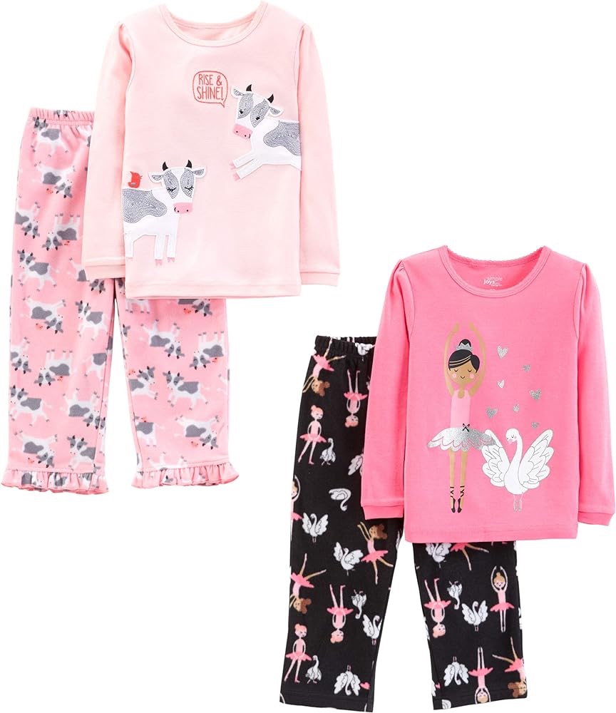 Amazon.com: Simple Joys by Carter's Toddler Girls' 4-Piece Pajama Set (Cotton Top & Fleece Bottom), Black Ballerina/Light Pink/Pink Cow/Swans, 4T : Simple Joys by Carter's: Clothing, Shoes & Jewelry