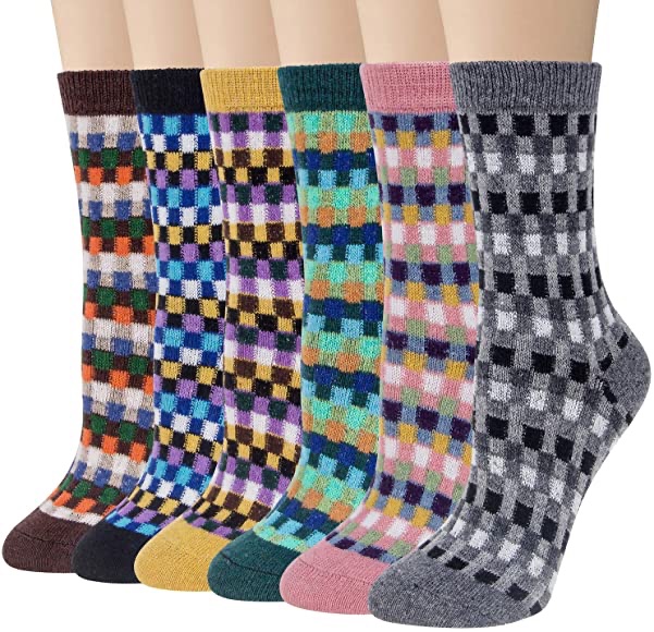 Loritta 6 Pairs Womens Wool Socks Winter Warm Vintage Style Thick Knitting Cozy Socks Gifts, Multicolor B04 at Amazon Women’s Clothing store袜子