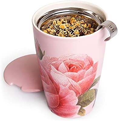 Amazon.com | Tea Forte Kati Cup Ceramic Tea Infuser Cup with Infuser Basket and Lid for Steeping, Limited-Edition Jardin: Teacups 带盖陶瓷杯带过滤网