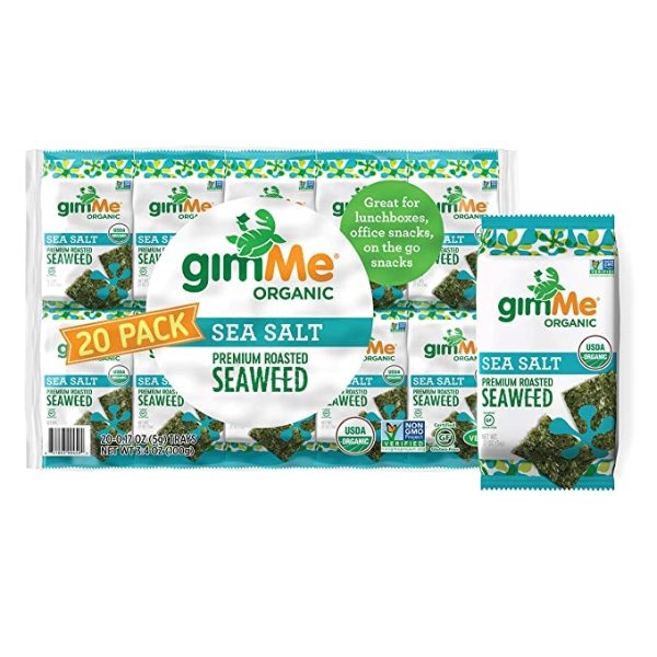 gimMe Organic Roasted Seaweed Sheets - Sea Salt - 20 Count