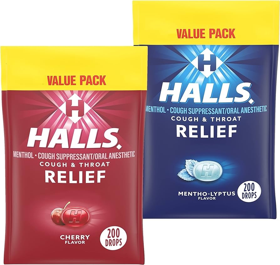 Amazon.com : HALLS Relief Variety Pack, Cherry and Mentho-Lyptus Cough Drops, 2 Value Packs of 200 Drops (400 Drops Total) : Health & Household 喉糖