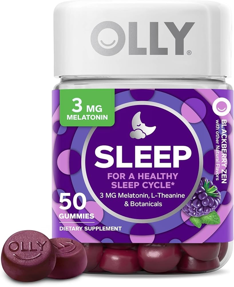 Amazon.com: OLLY Sleep Gummy, Occasional Sleep Support, 3 mg Melatonin, L-Theanine, Chamomile, Lemon Balm, Sleep Aid, Blackberry, 50 Count : Health & Household