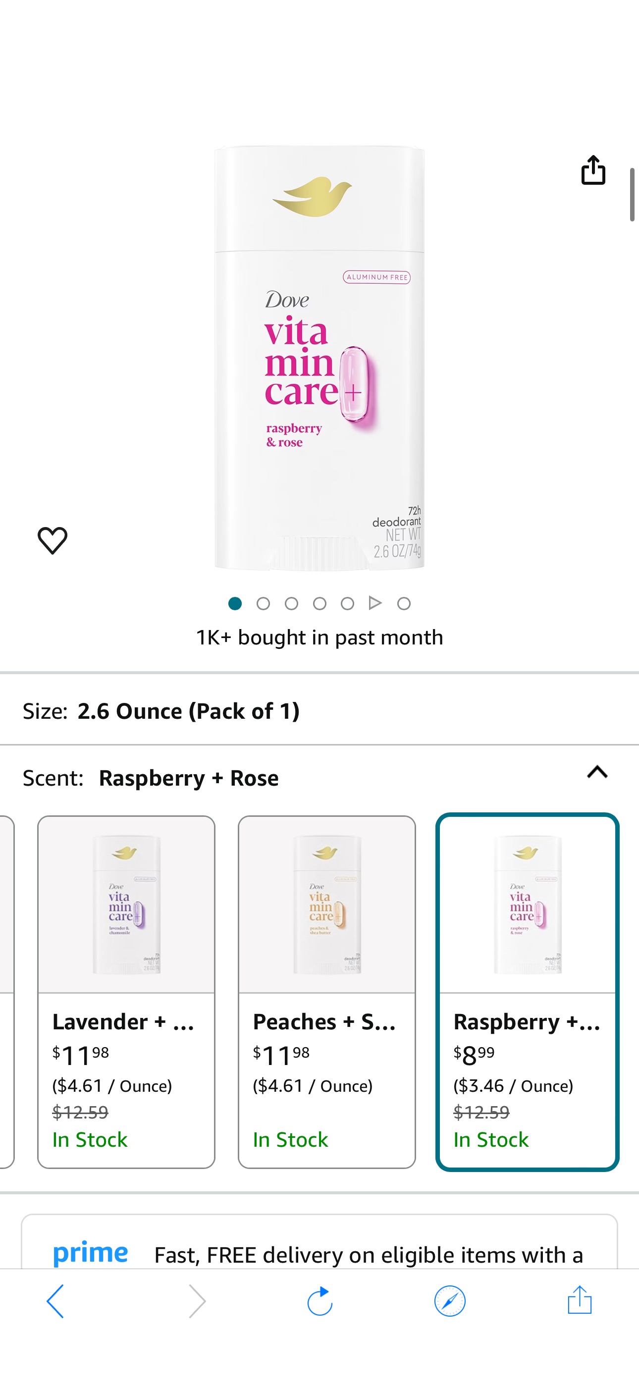 Amazon.com : Dove VitaminCare+ Aluminum Free Deodorant Stick Raspberry & Rose for 72H Odor Protection Breathable Deodorant for Women 2.6 oz : Beauty & Personal Care省$2