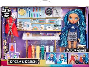 Amazon.com: Rainbow High Dream &amp; Design Fashion Studio Playset. Fashion Designer Playset with Exclusive Blue Skyler Doll. Plus Easy No Sew Fashion Kit. 