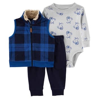 又降价6.97刀Carter's Infant 3-piece Vest Set, Blue | Costco