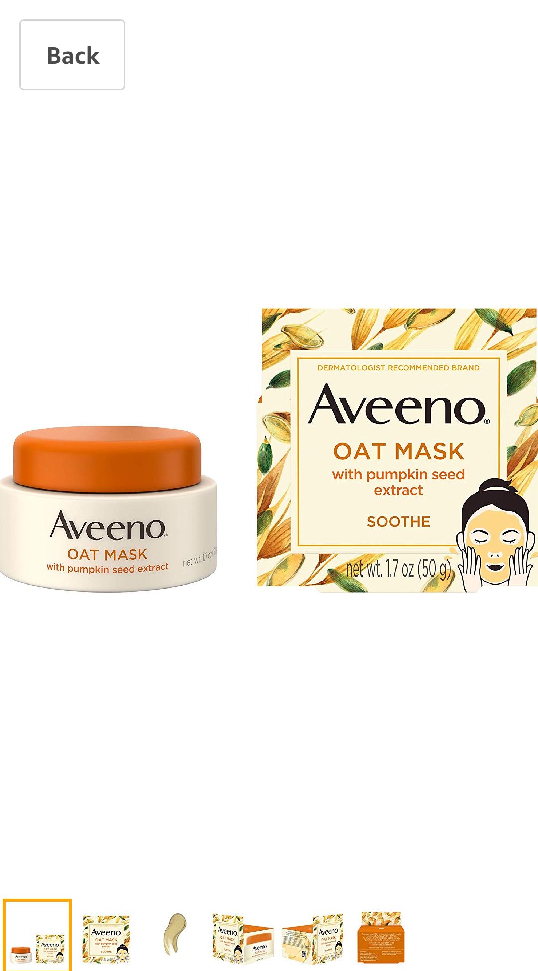 Amazon.com: Aveeno Oat Face Mask with Soothing Pumpkin Seed Extract and Feverfew Extract, to Rebalance and Hydrate Skin, Paraben Free, Phthalate-Free, 1.7 oz: Beauty面膜