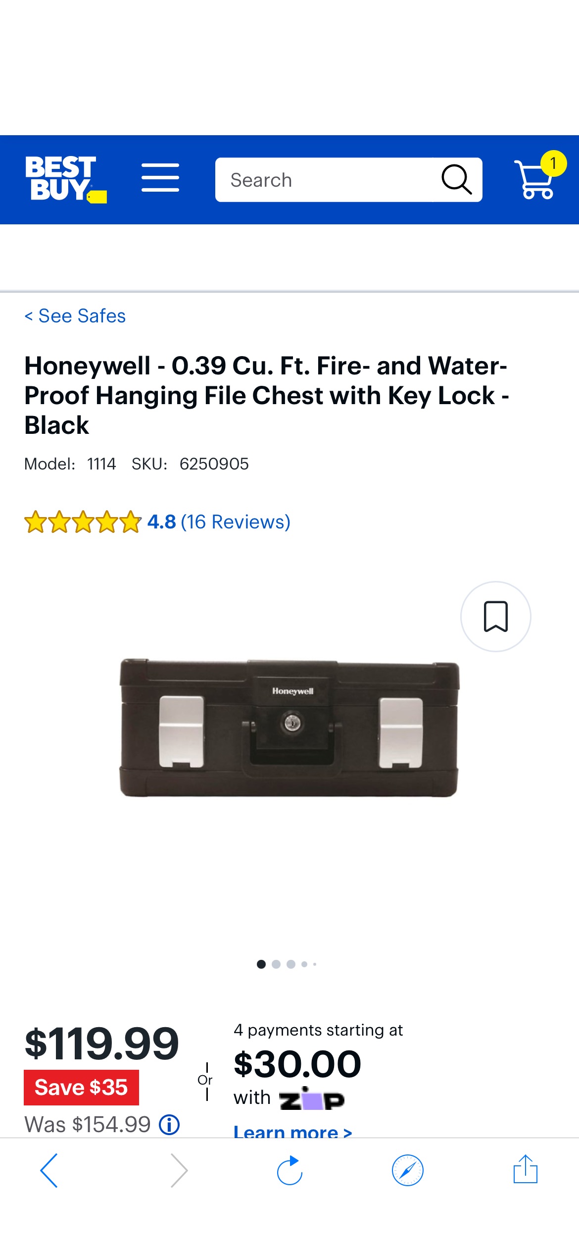 Honeywell 0.39 Cu. Ft. Fire- and Water-Proof Hanging File Chest with Key Lock Black 1114 - Best Buy