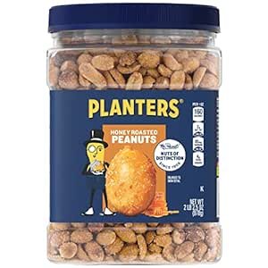 Honey Roasted Peanuts, Sweet and Salty Snacks, Plant-Based Protein , 34.5 Oz (2 Tubs)