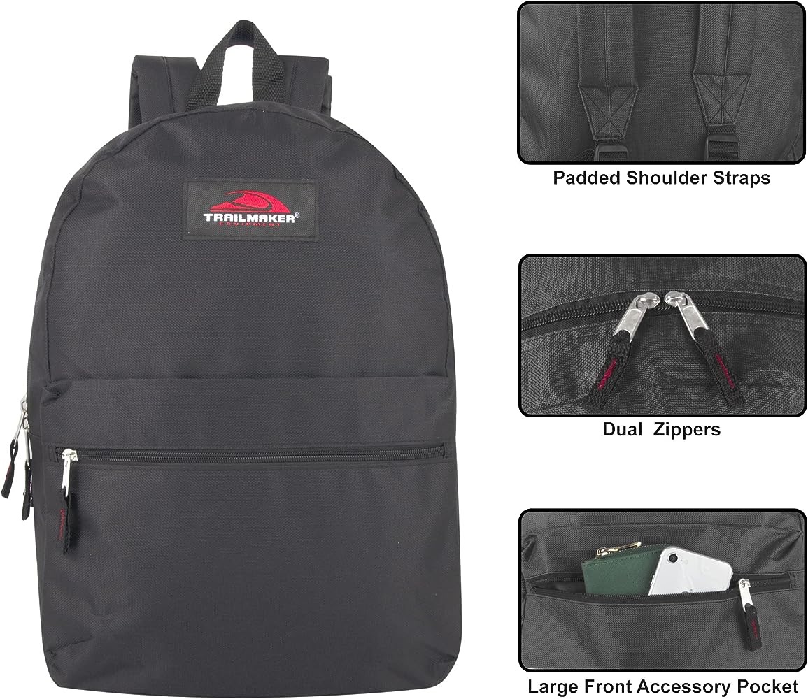 Amazon.com: Trail maker Classic 17 Inch Backpack with Adjustable Padded Shoulder Straps : Clothing, Shoes & Jewelry