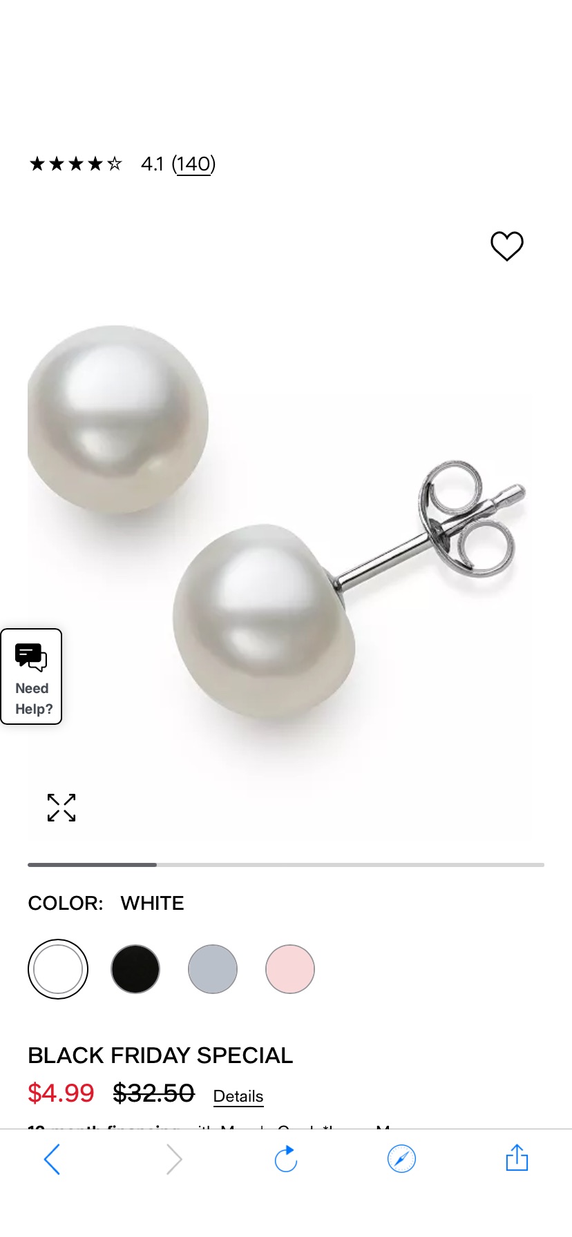 Belle de Mer Cultured Freshwater Button Pearl (8-9mm) Stud 耳環（多色） - Macy's