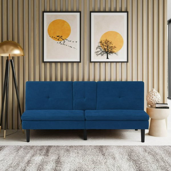 Princeton Modern Futon with Pull Down Drink Tray, Blue Fabric