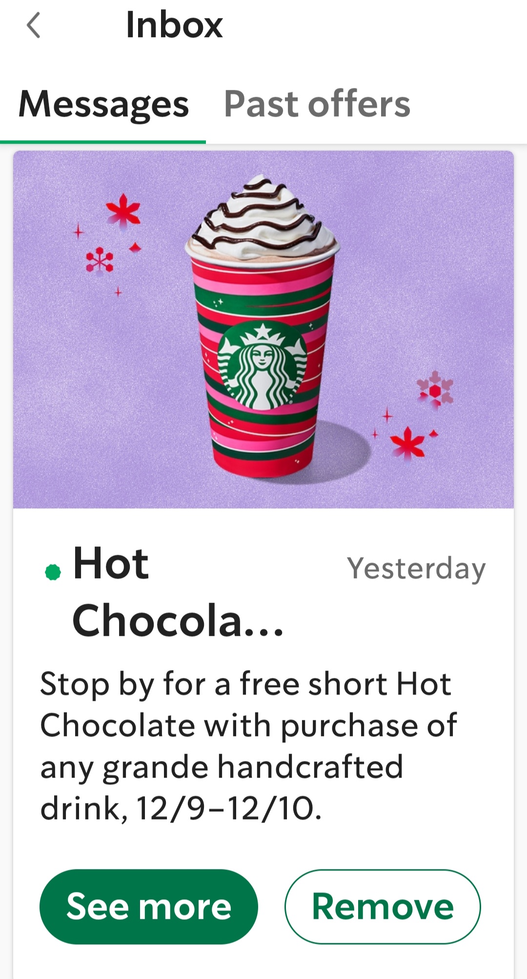 Starbucks Hot Chocolate Cheer Weekends - - 12月每个周末下单可得免费熱巧克力