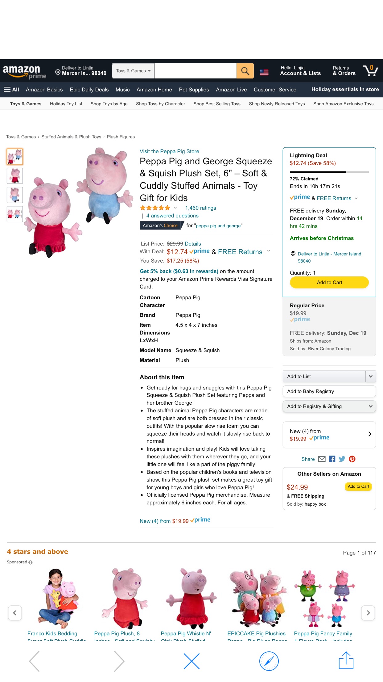 亚马逊peppa pig 毛绒玩具套装 Amazon.com: Peppa Pig and George Squeeze & Squish Plush Set, 6" – Soft & Cuddly Stuffed Animals - Toy Gift for Kids : Toys & Games