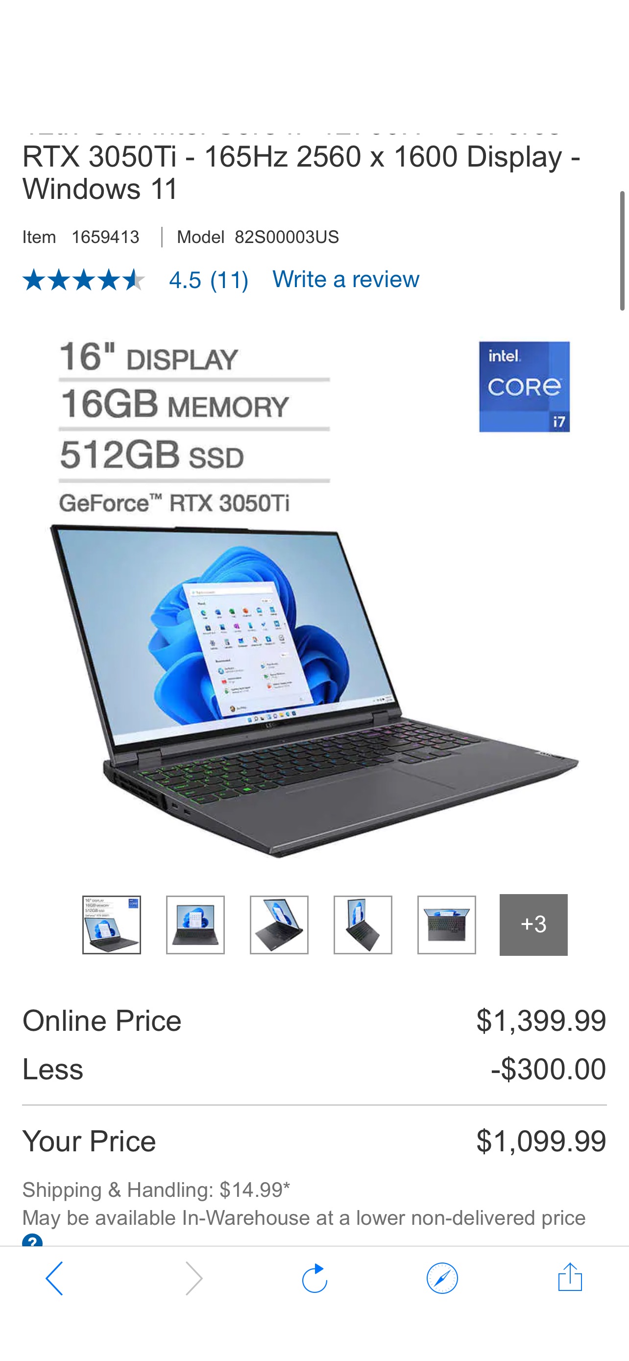 Lenovo LEGION 5 Pro 16" Gaming Laptop - 12th Gen Intel Core i7-12700H - GeForce RTX 3050Ti - 165Hz 2560 x 1600 Display - Windows 11 | Costco