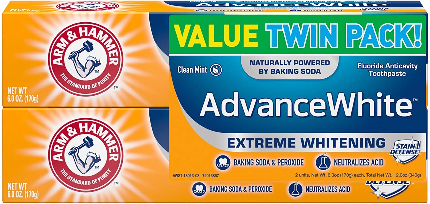 Amazon.com : Arm & Hammer Advance White Extreme Whitening with Stain Defense, Fresh Mint, 6 oz Twin Pack (Packaging May Vary) : Beauty牙膏