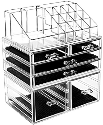 Amazon.com: hblife Makeup Organizer 3 Pieces Acrylic Cosmetic Storage Drawers and Jewelry Display Box, Clear: Beauty 化妆品/护肤品收纳柜