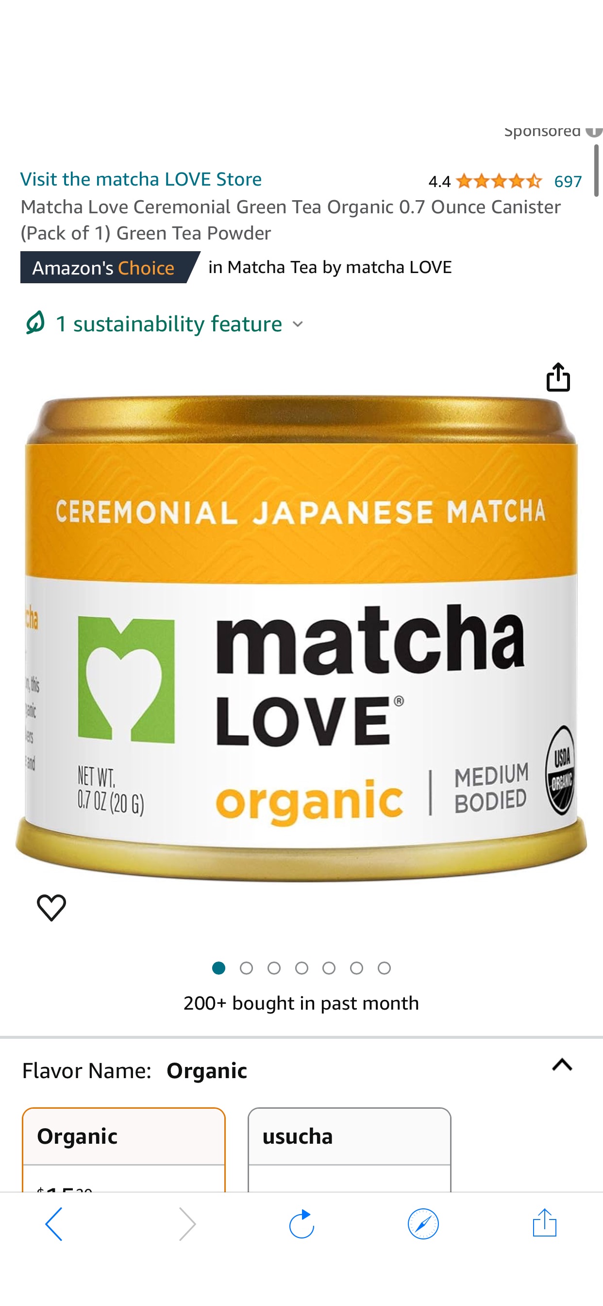 Amazon.com : Matcha Love Ceremonial Green Tea Organic 0.7 Ounce Canister (Pack of 1) Green Tea Powder : Everything Else 有机抹茶粉