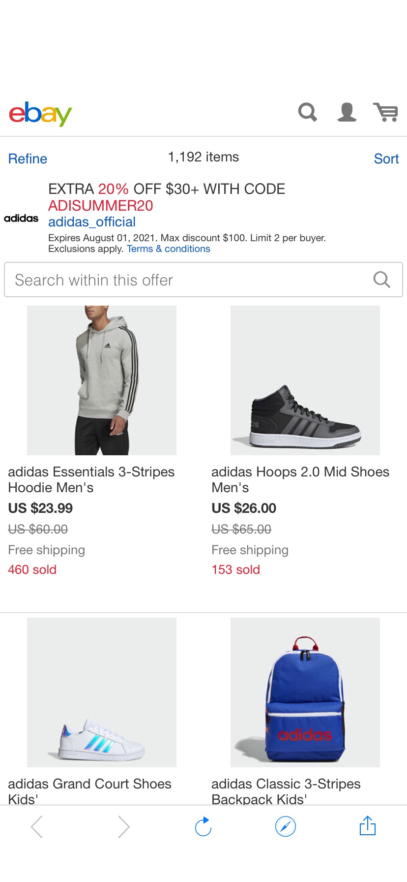 Extra 20% off $30 or more with code ADISUMMER20 - For all your summer favorites! - eBay adidas额外八折