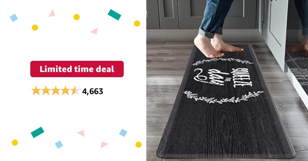 Limited-time deal: KOKHUB Kitchen Mat, 1/2 Inch Thick Anti-Fatigue Kitchen Mats for Floor, Easy to Clean Cushioned Kitchen Mat, Black Kitchen Rug for Home, Kitchen, Sink, Office-17.3"x60"-Classic Blac