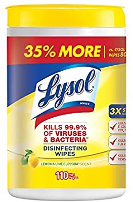 大罐消毒巾Amazon.com: Lysol Disinfecting Wipes, Lemon & Lime Blossom, 110ct,Packaging May Vary: Health & Personal Care