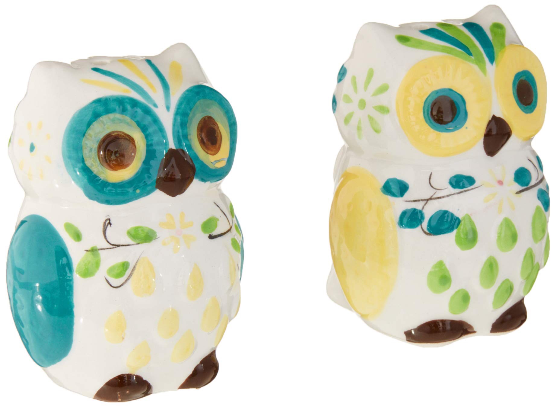 Amazon.com: Floral Owl Salt & Pepper Shakers, Hand-painted Ceramic by Boston Warehouse: Kitchen & Dining 猫头鹰手工调味瓶